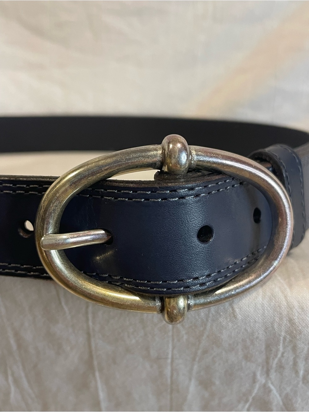 NWT Talbots Navy Blue Genuine Leather Belt XS Silver Oval Buckle Preppy